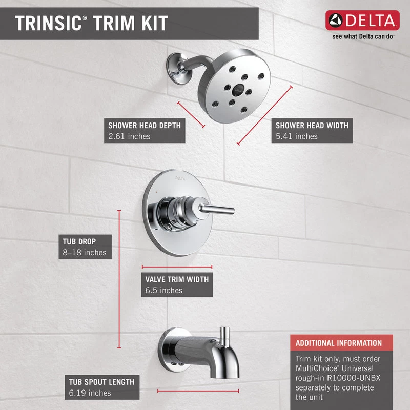 Delta Trinsic Monitor 14 Series H2Okinetic Tub & Shower Trim, Chrome, T14459 3 Delta Trinsic Monitor 14 Series H2Okinetic Tub & Shower Trim, Chrome, T14459 - Image 3