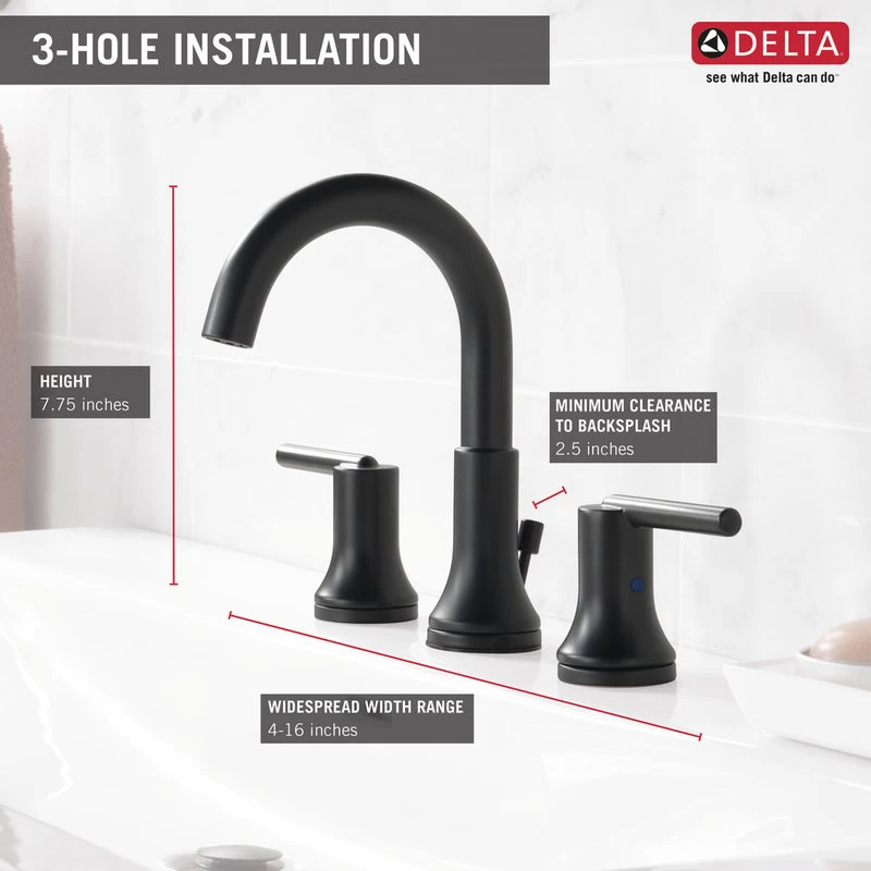 Delta Trinsic Two Handle Widespread Bathroom Faucet, Matte Black, 3559-BLMPU-DST 6 Delta Trinsic Two Handle Widespread Bathroom Faucet, Matte Black, 3559-BLMPU-DST - Image 6