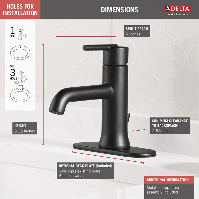Delta Trinsic Single Handle Bathroom Faucet, Matte Black, 559LF-BLMPU 6 Delta Trinsic Single Handle Bathroom Faucet, Matte Black, 559LF-BLMPU - Image 6