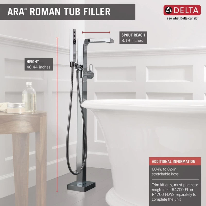 Delta T4767-FL Ara Floor Mounted Tub Filler - Matte Black 5 Delta T4767-FL Ara Floor Mounted Tub Filler - Matte Black - Image 5