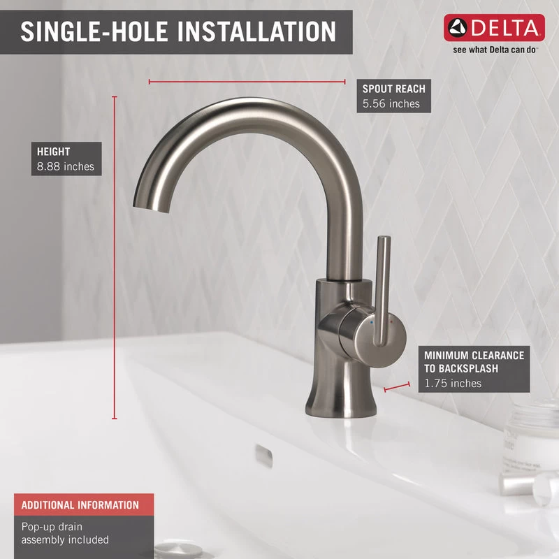 Delta Trinsic Single Handle High-Arc Bathroom Faucet, Stainless, 559HA-SS-DST 5 Delta Trinsic Single Handle High-Arc Bathroom Faucet, Stainless, 559HA-SS-DST - Image 5