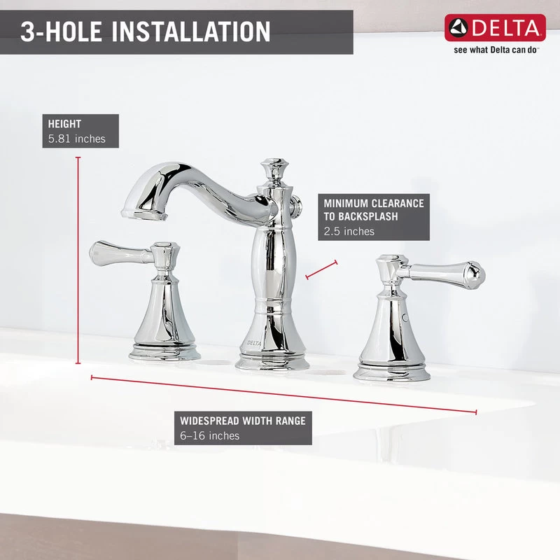 Delta Cassidy Two Handle Widespread Bathroom Faucet, Chrome, 3597LF-MPU 6 Delta Cassidy Two Handle Widespread Bathroom Faucet, Chrome, 3597LF-MPU - Image 6