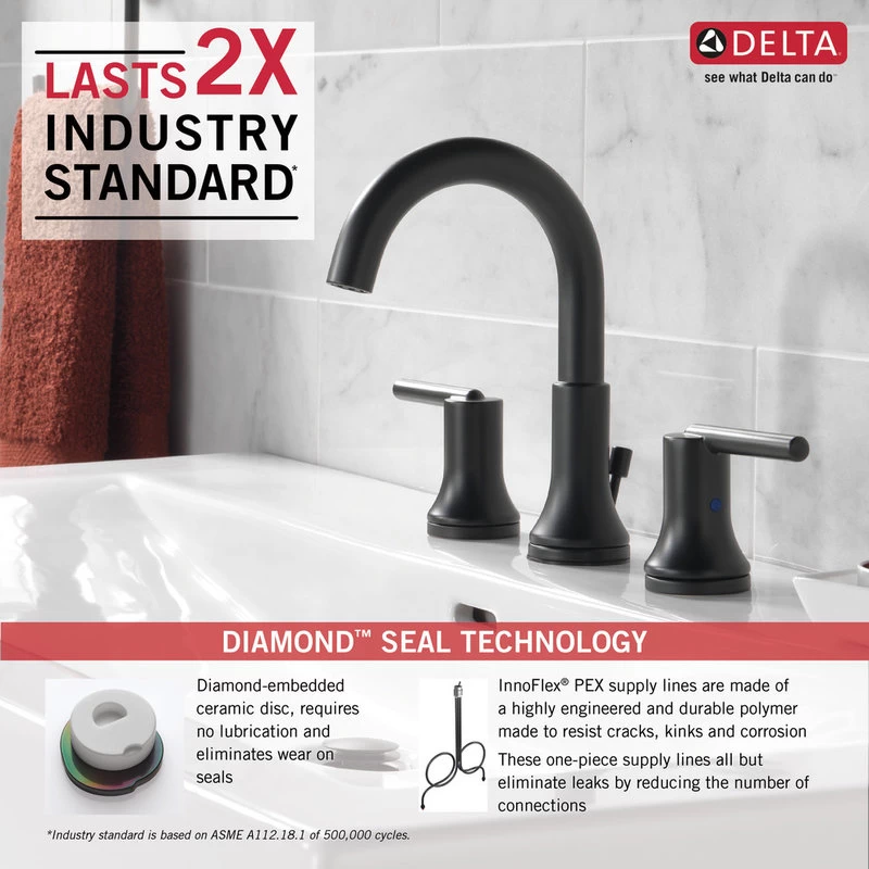 Delta Trinsic Two Handle Widespread Bathroom Faucet, Matte Black, 3559-BLMPU-DST 5 Delta Trinsic Two Handle Widespread Bathroom Faucet, Matte Black, 3559-BLMPU-DST - Image 5